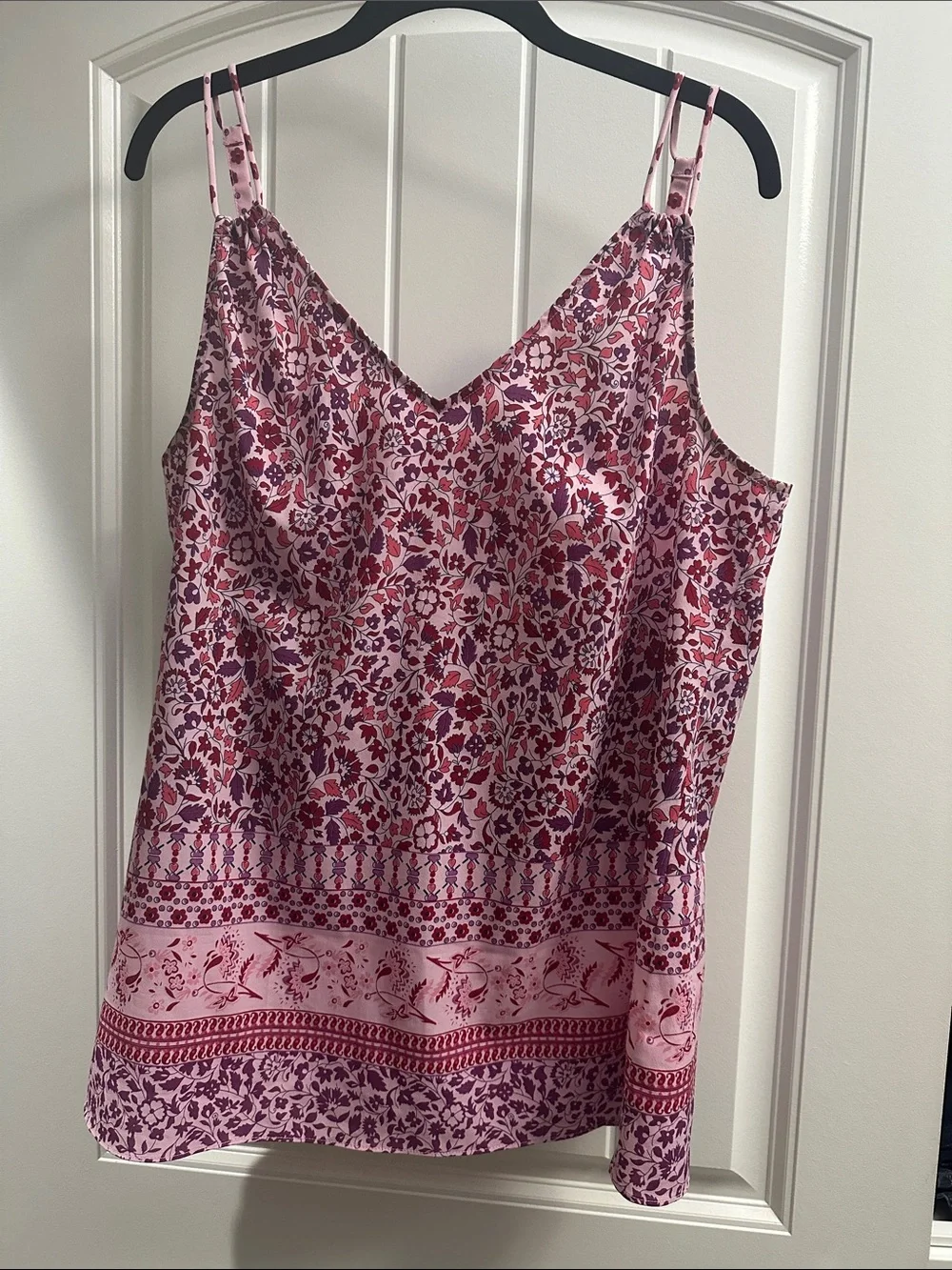 CAbi 5390 Indira Tank - Pink Floral V-Neck Double-Strap Cami- medium